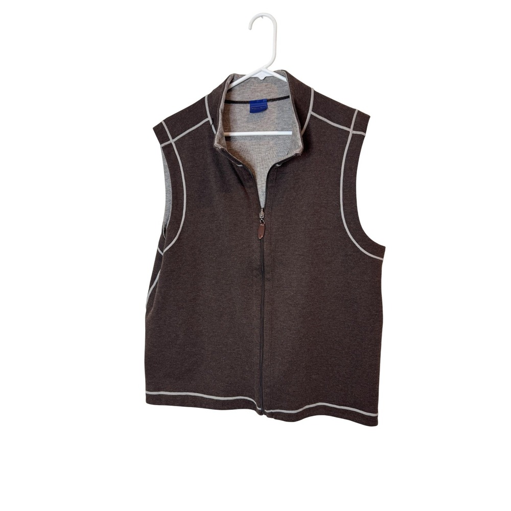 Wilkens‎ Bros Vest Mens Large Brown Cotton Blend Zip Front Mock Neck Casual